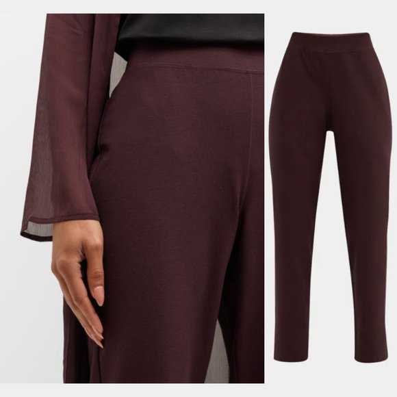 Eileen Fisher Tapered Stretch Crepe Ankle Pants Cassis Burgundy SIZE MEDIUM - Picture 2 of 14